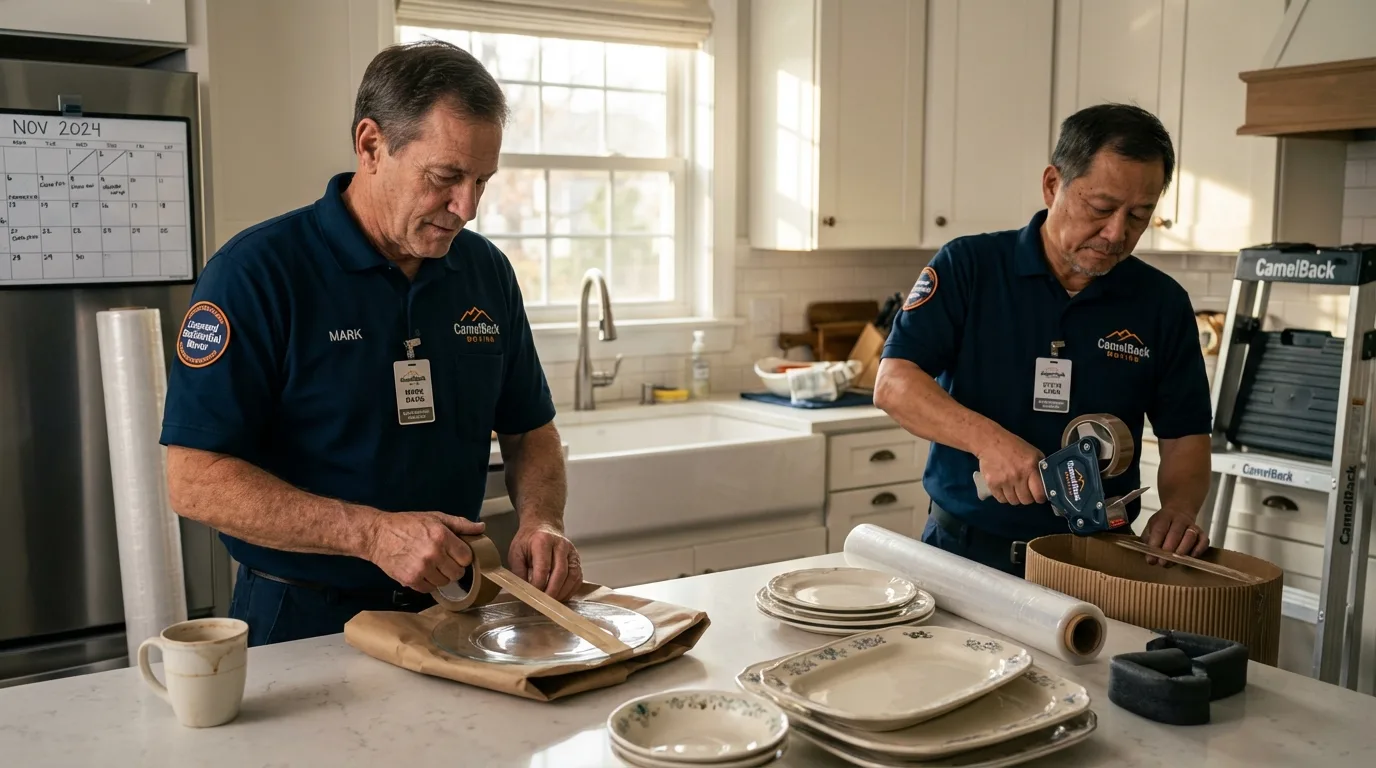 Professional crew packing kitchen dishware in Bridge City, TX